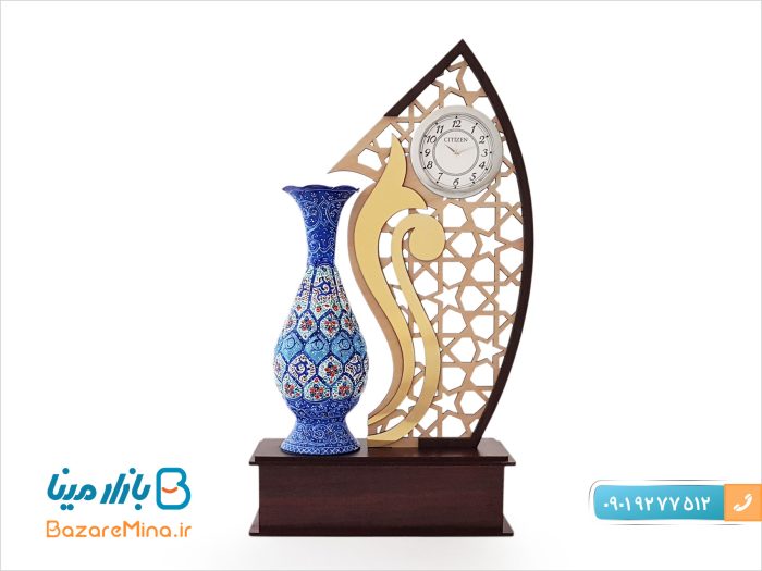 تندیس ساعت دار گلدان میناکاری