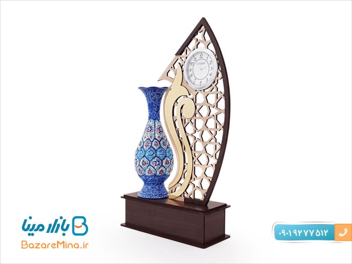 تندیس ساعت دار گلدان میناکاری
