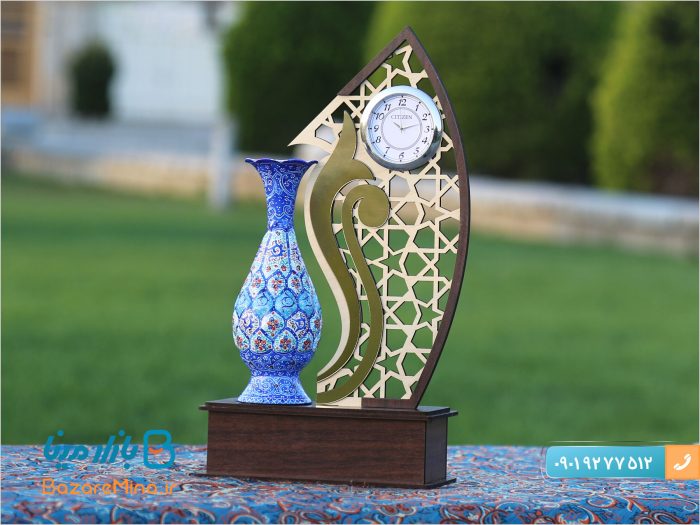 تندیس ساعت دار گلدان میناکاری