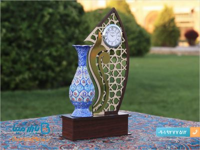 تندیس ساعت دار گلدان میناکاری