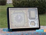 ست خاتم کاری شده ساعت دیواری، جعبه و جاقلمی