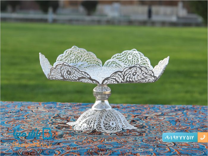 شیرینی خوری ملیله کاری پایه دار شش پر
