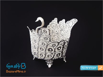 شکلات خوری آبکاری نقره ملیله کاری طرح قو