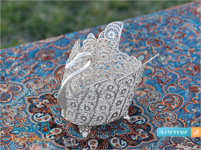 شکلات خوری آبکاری نقره ملیله کاری طرح قو