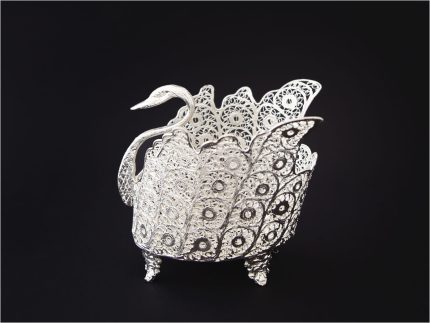 شکلات خوری آبکاری نقره ملیله کاری طرح قو