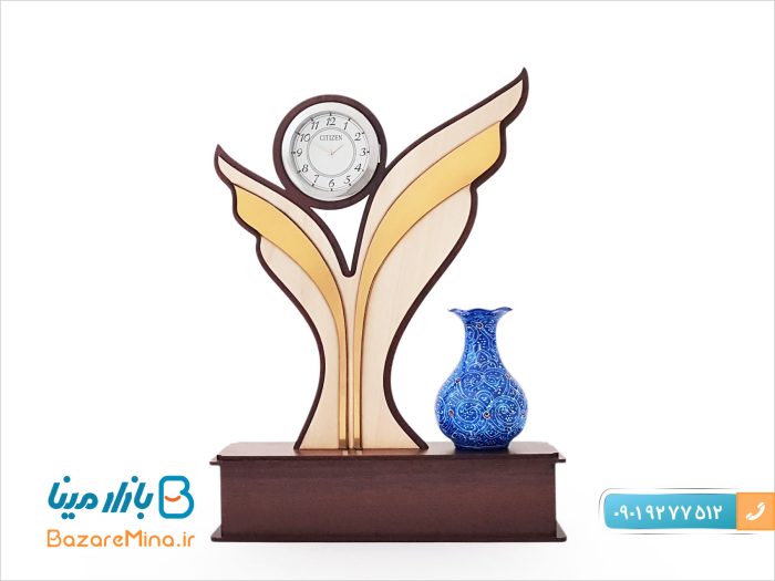 تندیس ساعت دار گلدان میناکاری شده طرح سینا