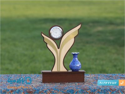 تندیس ساعت دار گلدان میناکاری شده طرح سینا