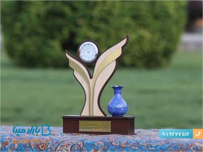 تندیس ساعت دار گلدان میناکاری شده طرح سینا