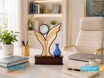 تندیس ساعت دار گلدان میناکاری شده طرح سینا