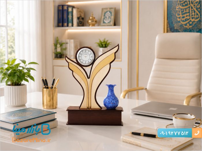 تندیس ساعت دار گلدان میناکاری شده طرح سینا