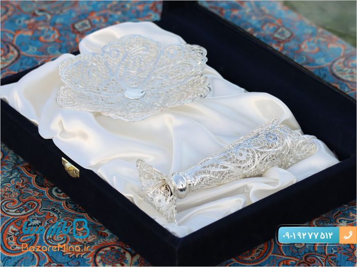 ست گلدان و شیرینی خوری ملیله کاری اصفهان