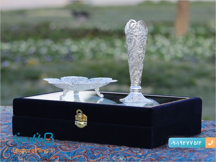 ست گلدان و شیرینی خوری ملیله کاری اصفهان