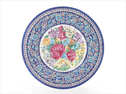 بشقاب میناکاری گل و مرغ اعلا اثر استاد مرتضی اسماعیلی