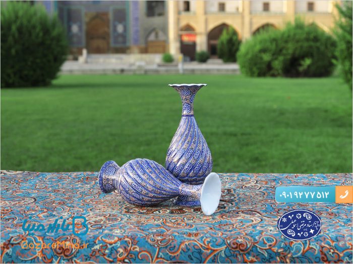 گلدان ختایی توخالی 20 سانتی میناکاری اثر استاد مرتضی اسماعیلی