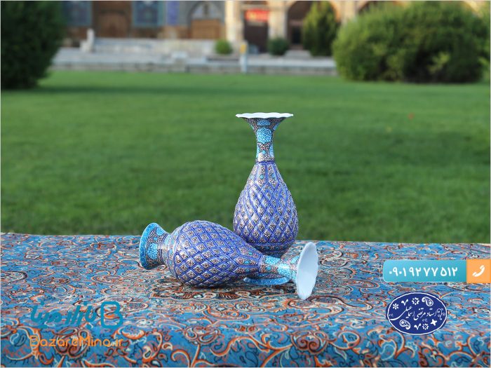 گلدان ختایی توخالی 20 سانتی میناکاری اثر استاد مرتضی اسماعیلی