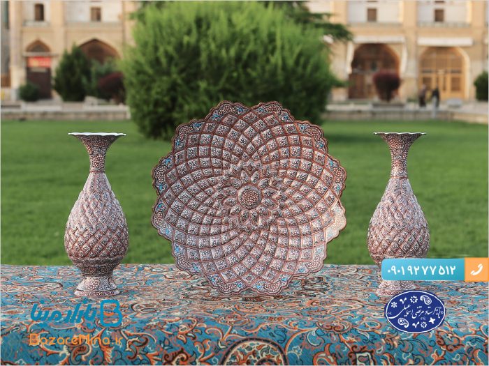 گلدان ختایی توخالی 20 سانتی میناکاری اثر استاد مرتضی اسماعیلی