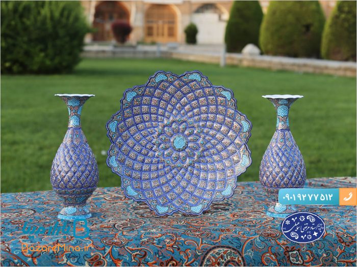 گلدان ختایی توخالی 20 سانتی میناکاری اثر استاد مرتضی اسماعیلی