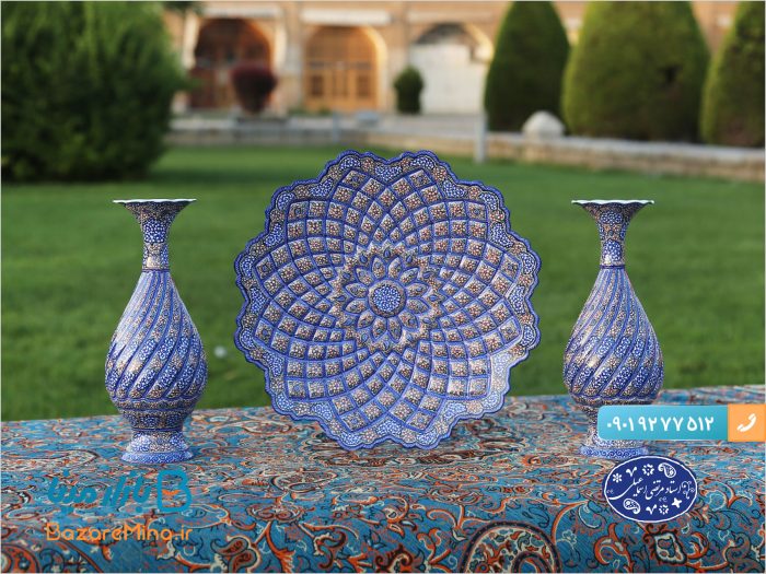گلدان ختایی توخالی 20 سانتی میناکاری اثر استاد مرتضی اسماعیلی