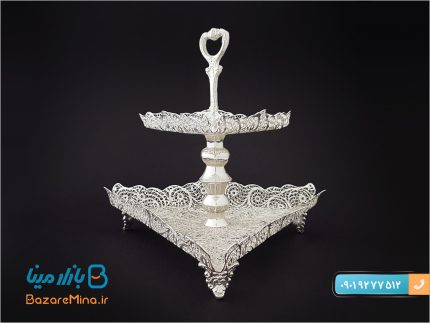 ملیله کاری امین نگار و صنايع دستی امین الرعایا شیرینی خوری دو طبقه مسی ملیله کاری اصفهان