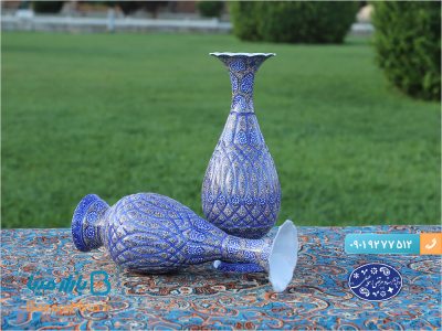 گلدان ۲۵ سانتی میناکاری اسماعیلی طرح ختایی تو خالی
