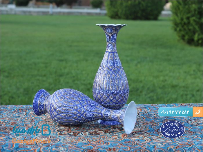 گلدان ۲۵ سانتی میناکاری اسماعیلی طرح ختایی تو خالی