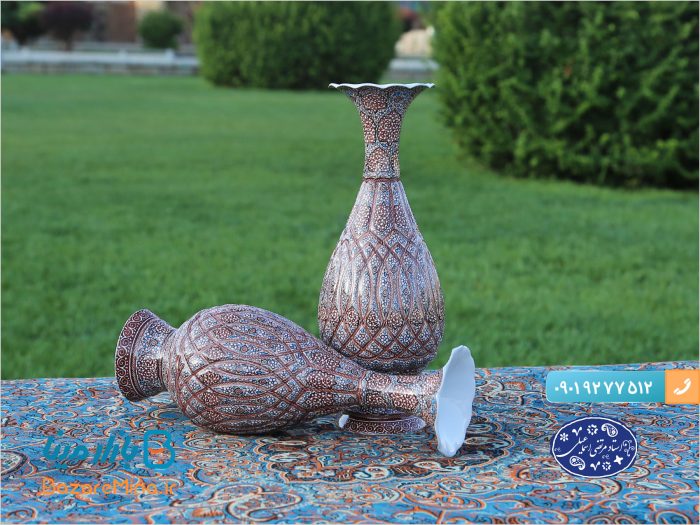 گلدان ۲۵ سانتی میناکاری اسماعیلی طرح ختایی تو خالی
