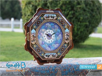 ساعت دیواری 8 گوش خاتم کاری شده طرح چوگان