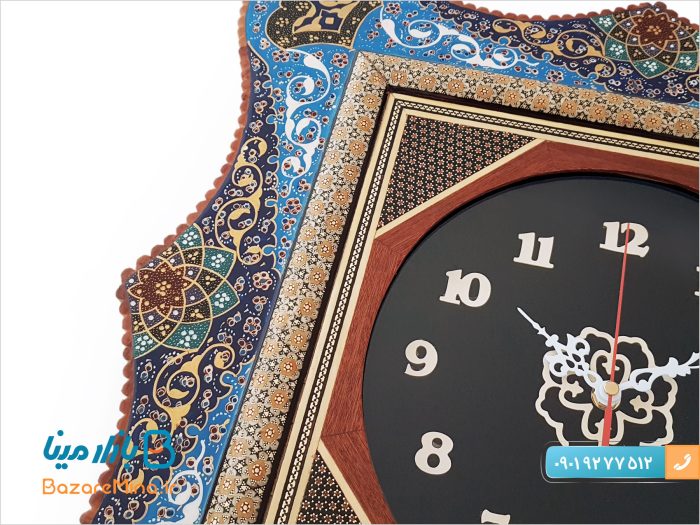 ساعت دیواری چهار گوش خاتم کاری و نقاشی تذهیب
