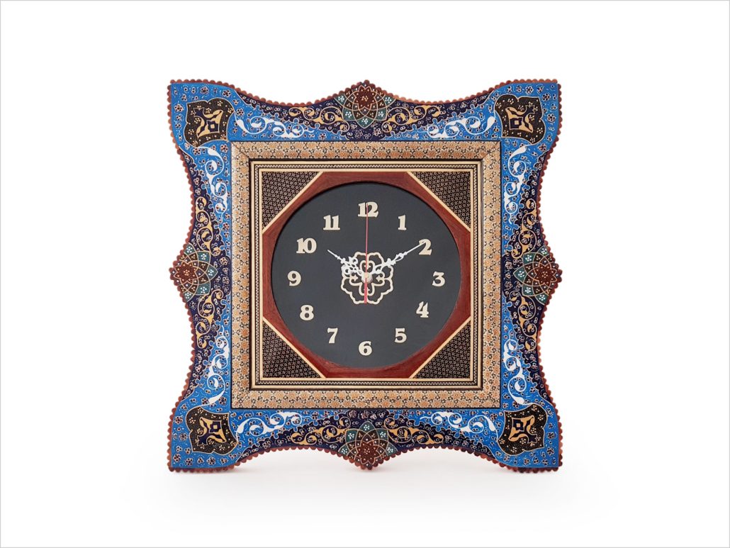 ساعت دیواری چهار گوش خاتم کاری و نقاشی تذهیب