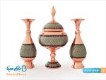 ست گلدان مسی 20 سانتی و شکلات خوری متوسط خاتم کاری اصفهان