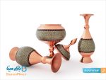ست گلدان مسی 20 سانتی و شکلات خوری متوسط خاتم کاری اصفهان