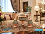ست گلدان مسی 20 سانتی و شکلات خوری متوسط خاتم کاری اصفهان