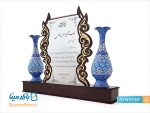 تندیس لوح تقدیر جفت گلدان میناکاری 20 سانتی