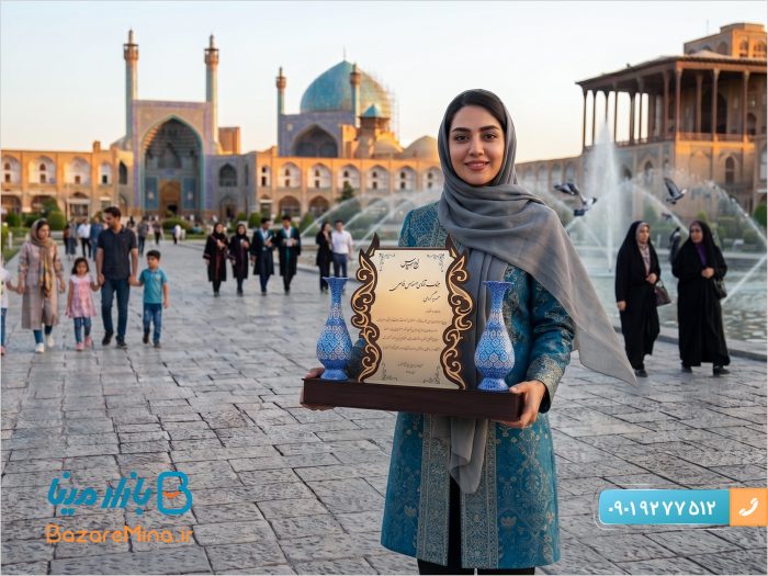 تندیس لوح تقدیر جفت گلدان میناکاری 20 سانتی