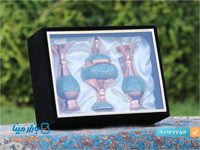 ست جفت گلدان و شکلات خوری فیروزه کوبی