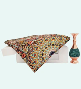 ست هدیه فیروزه کوبی گلدان و ترمه