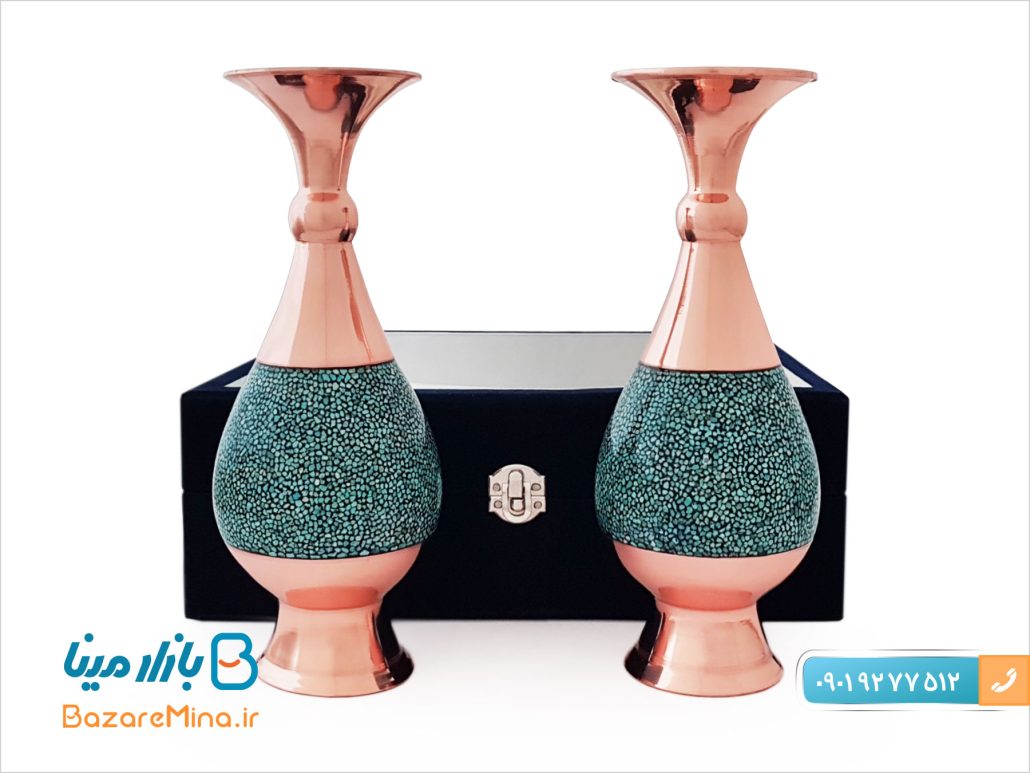 باکس هدیه جفت گلدان فیروزه کوبی 25 سانتی