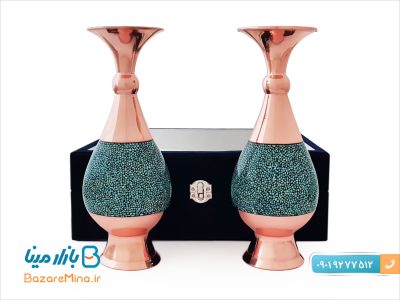 خرید صنایع دستی و هدایای تبلیغاتی | بازار مینا باکس هدیه جفت گلدان فیروزه کوبی 25 سانتی