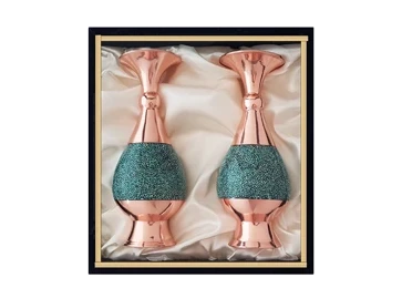 باکس هدیه جفت گلدان فیروزه کوبی 25 سانتی