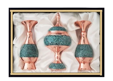 ست جفت گلدان و شکلات خوری فیروزه کوبی