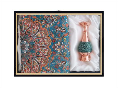 ست گلدان فیروزه کوبی و ترمه با جعبه کادویی